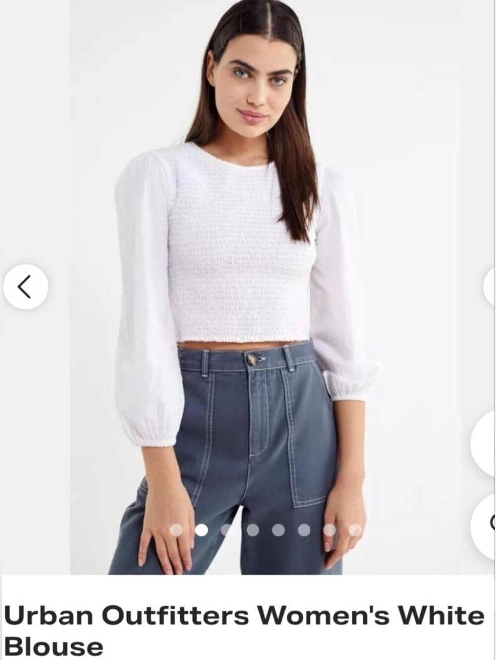 Urban Outfitters Luca Crop Smocked Bodice Long Sleeve Blouse White Medium